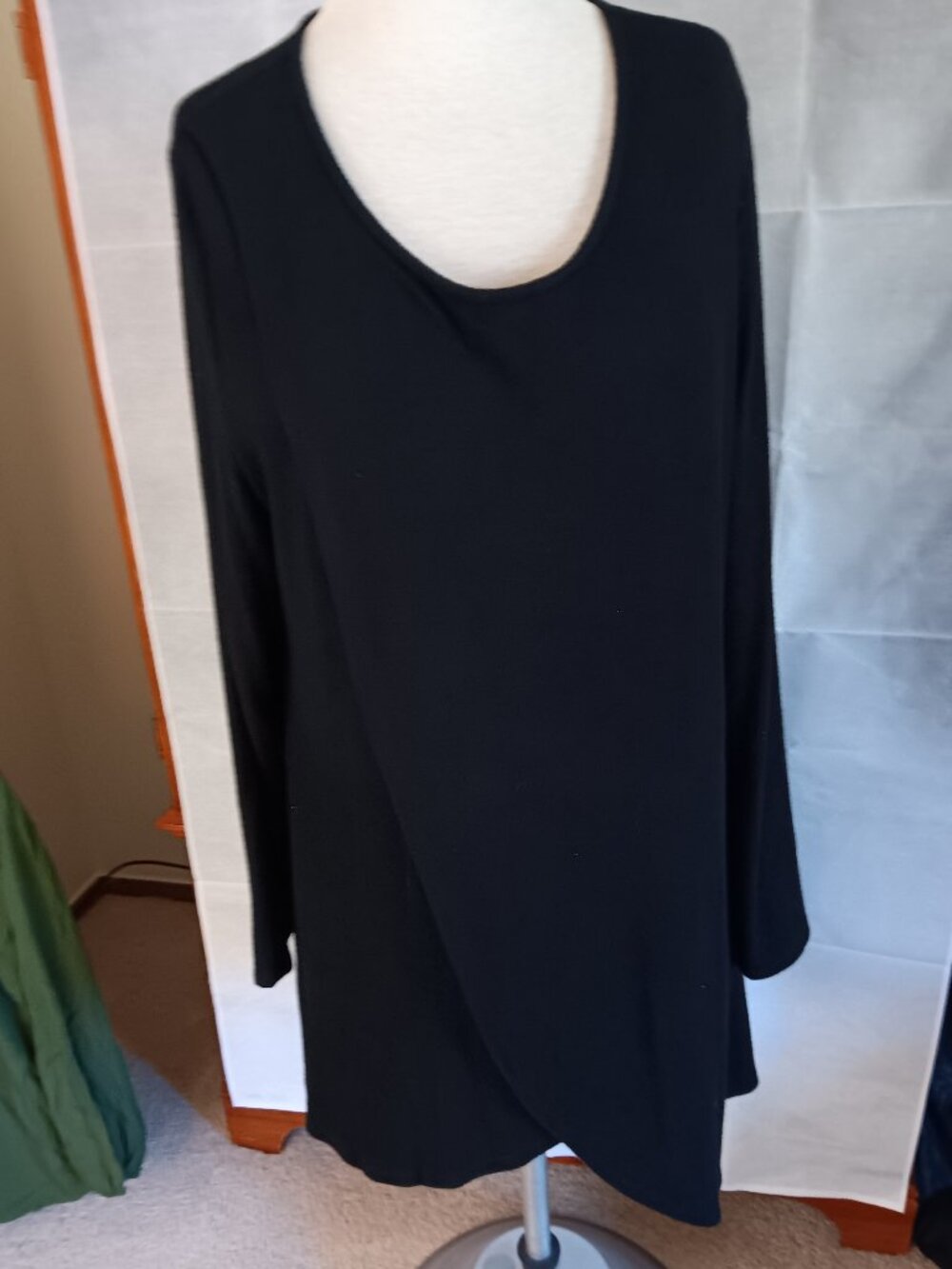 Antthony Mark Hankins Tunic Top Mini Dress Front Wrap XL Black Long Sleeve New